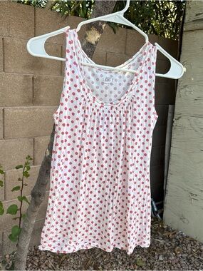 LOFT White Tank with Pink Polka Dot Print